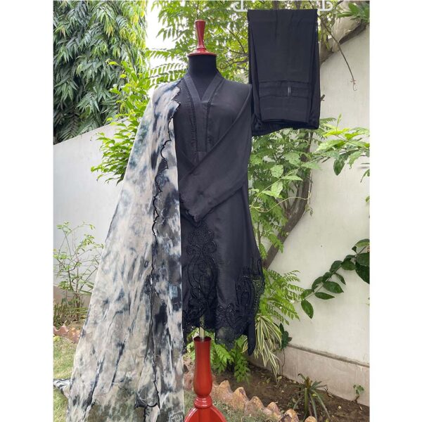 2pc Cotton Silk Dress with Organza Tie & Dye Dupatta